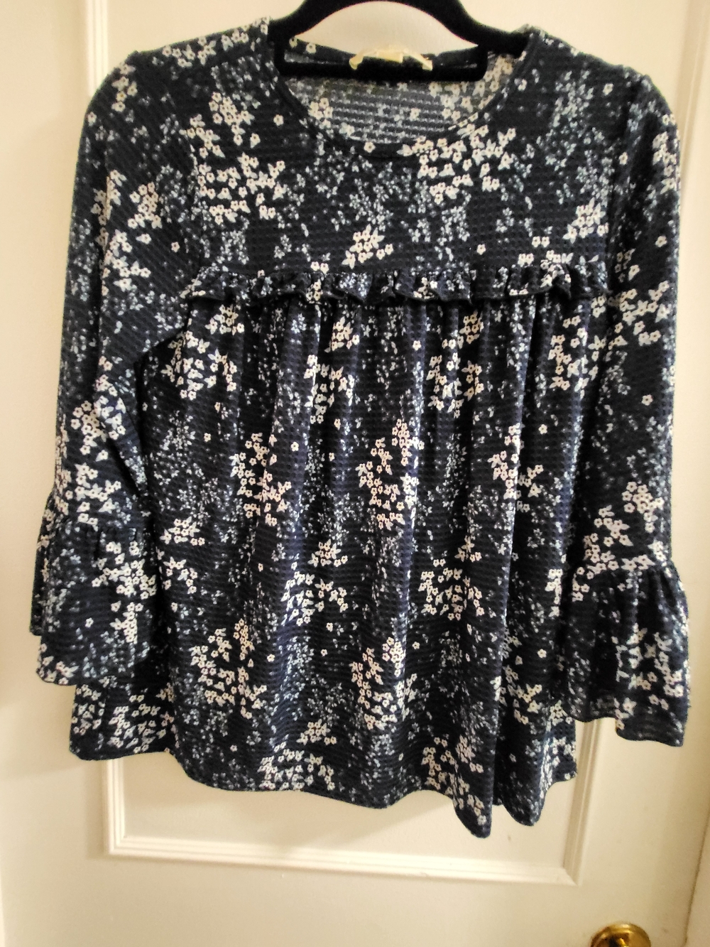 Michael Kors Navy and White Floral Top with Gold Logo
